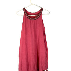 Mango Pink Sleeveless Beaded Neck Lightweight Trapeze Swing Dress Women Sz 2